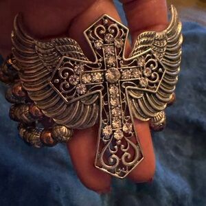 Silver Winged Cross Bracelet